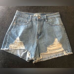 Rewash Super High Rise Vintage Reunion Light Blue Distressed Jean Shorts